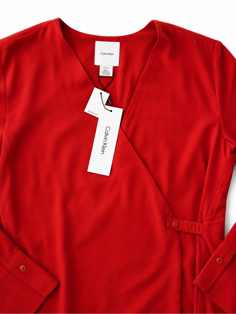 Calvin Klein V-Neck Red Long-Sleeve Wrap Top - Picture 3 of 3